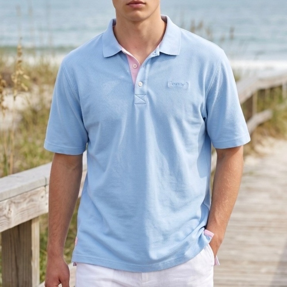 Orvis Men's Signature Polo Shirt Gender Reveal Powder Blue Baby Pink XL FLAW